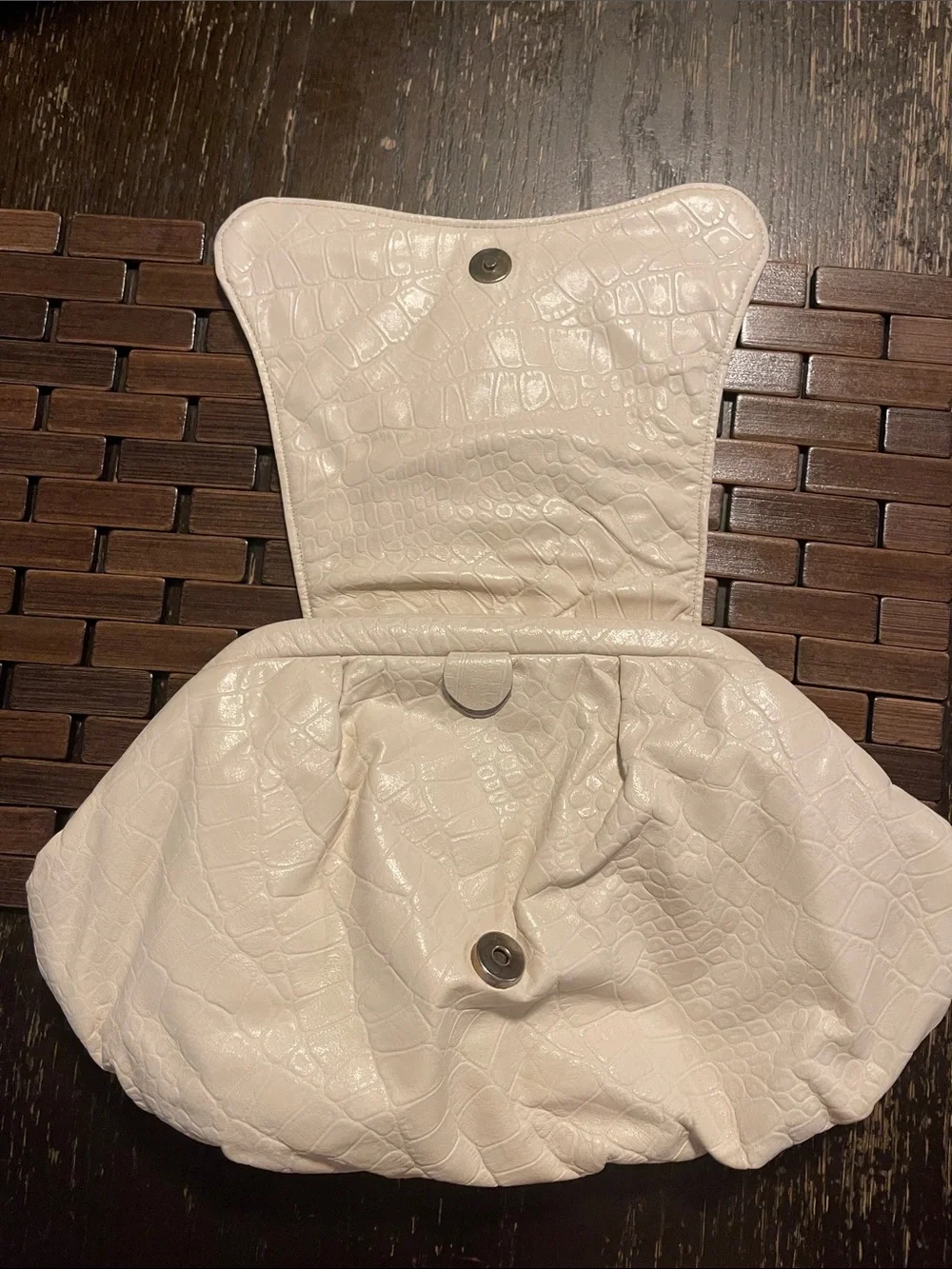 Vintage 1980s/1990s Ivory Croc-Embossed Gathered Clutch Bag